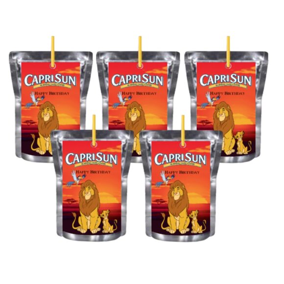 Custom Happy Birthday Lion Themed Juice Pouche labels, Set of 12, Orange - Picture 4 of 4